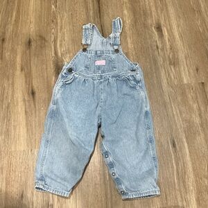 Vintage 90s OshKosh B’gosh Denim Bubble Overalls Vestbak Pink Label 3T